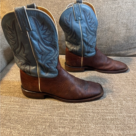 Tony Lama 7955 Men’s Western Brown and Blue Square Toe Boots Size 9.5 - Picture 7 of 9